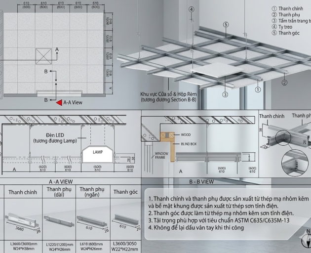 Hệ khung trần thả Bepro flat 